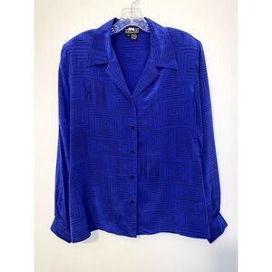Vintage Ann May Violet Silk Blouse Geometric Design size Medium
